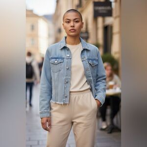 7 For All Mankind Luxe Vintage denim jacket, light blue wash, size large